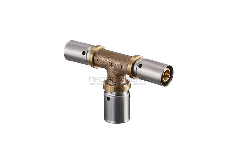 Тройник переходной Oventrop Cofit P - 16x2.0 x 20x2.5 x 16x2.0 (прессовой, бронза)