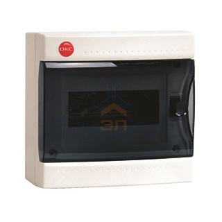 Щиток настенный DKC на 8 модулей IP41 белый с прозрачной дверцей с клеммником 87508 и замком